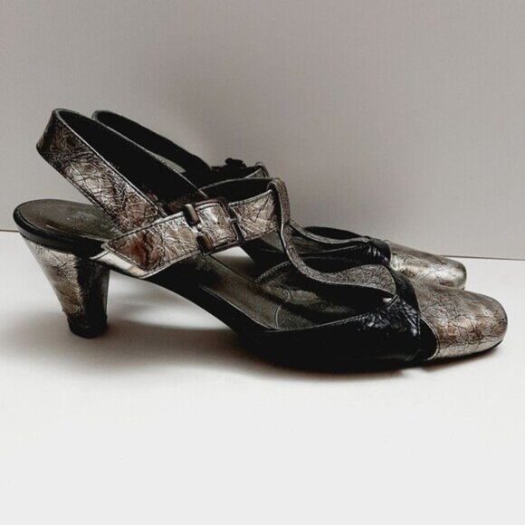 ROBERTO CAPUCCI Italy Genuine Leather T-strap Slingback Pump Heels Sz 7.5 AAA - Picture 2 of 16